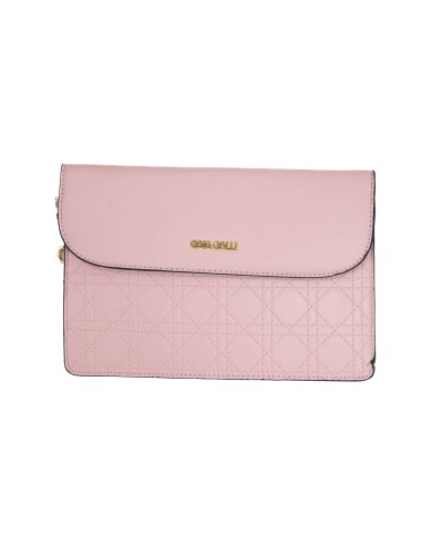 Borsa pochette rosa trapuntata con chiusura clip e manico rimovibile Borsa pochette rosa trapuntata con chiusura clip e manico rimovibile