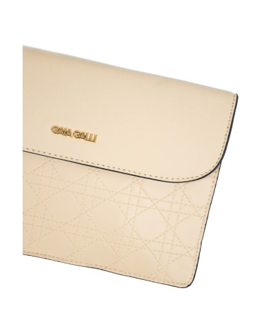 Borsa pochette beige trapuntata con chiusura clip e manico rimovibile Borsa pochette beige trapuntata con chiusura clip e manico rimovibile