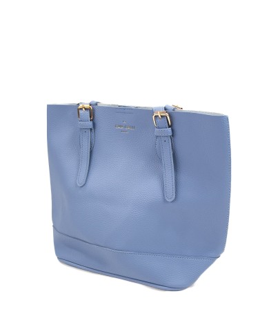 Borsa azzurra rigida a spalla effetto tigrato con stemma stampato chiusura a clip Borsa azzurra rigida a spalla effetto tigrato con stemma stampato chiusura a clip