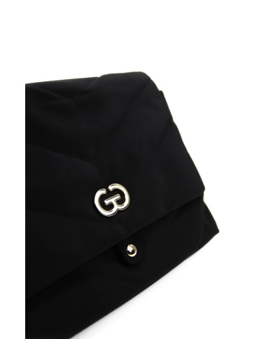 Borsa morbida nera a tracolla con chiusura bottone a scatto e logo centrale Borsa morbida nera a tracolla con chiusura bottone a scatto e logo centrale