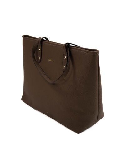 Borsa rigida marrone grande a spalla con logo frontale in oro chiusura con cerniera doppio spazio interno Borsa rigida marrone grande a spalla con logo frontale in oro chiusura con cerniera doppio spazio interno