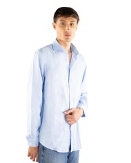 Camicia cielo regular in lino colletto italiano con bottoni Camicia cielo regular in lino colletto italiano con bottoni