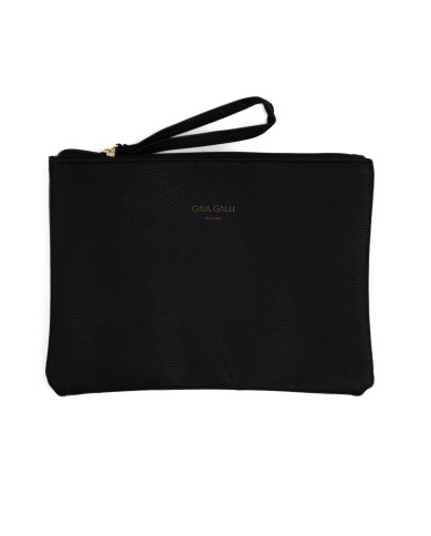 Borsa pochette nera con logo stampato e chiusura zip con manico Borsa pochette nera con logo stampato e chiusura zip con manico