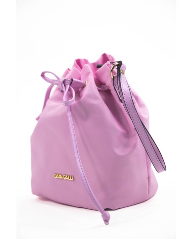Borsa pochette rosa effetto liscio no tracolla chiusura a laccio logo frontale in oro Borsa pochette rosa effetto liscio no tracolla chiusura a laccio logo frontale in oro