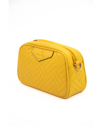 Borsa pochette gialla con opzione interna di tracolla motivo matelassé logo stampato color oro Borsa pochette gialla con opzione interna di tracolla motivo matelassé logo stampato color oro