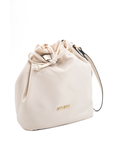 Borsa pochette beige effetto liscio no tracolla chiusura a laccio logo frontale in oro Borsa pochette beige effetto liscio no tracolla chiusura a laccio logo frontale in oro