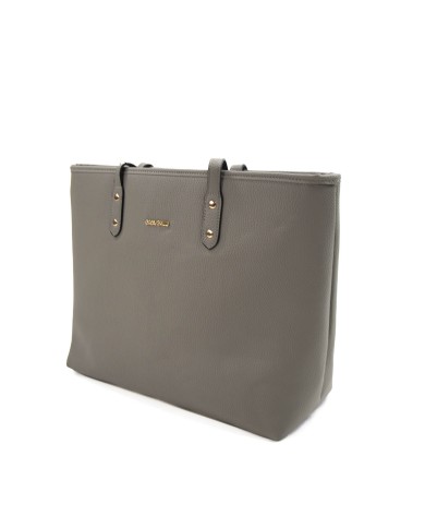 Borsa rigida grigia grande a spalla con logo frontale in oro chiusura con cerniera doppio spazio interno Borsa rigida grigia grande a spalla con logo frontale in oro chiusura con cerniera doppio spazio interno