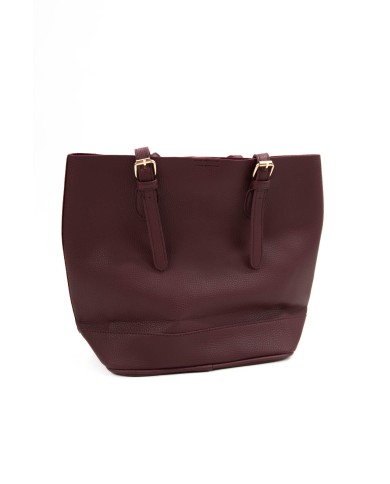 Borsa bordeaux rigida a spalla effetto tigrato con stemma stampato chiusura a clip Borsa bordeaux rigida a spalla effetto tigrato con stemma stampato chiusura a clip