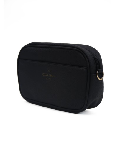 Borsa pochette nera effetto tigrato con tracolla removibile doppie tasche esterne logo frontale stampato Borsa pochette nera effetto tigrato con tracolla removibile doppie tasche esterne logo frontale stampato