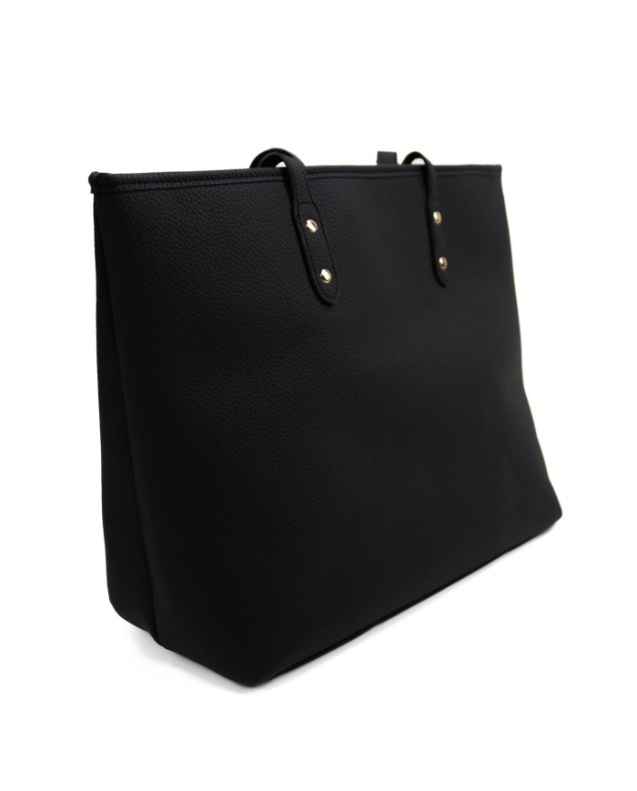 Borsa rigida nera grande a spalla con logo frontale in oro chiusura con cerniera doppio spazio interno Borsa rigida nera grande a spalla con logo frontale in oro chiusura con cerniera doppio spazio interno