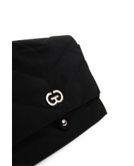 Borsa morbida nera a tracolla con chiusura bottone a scatto e logo centrale Borsa morbida nera a tracolla con chiusura bottone a scatto e logo centrale