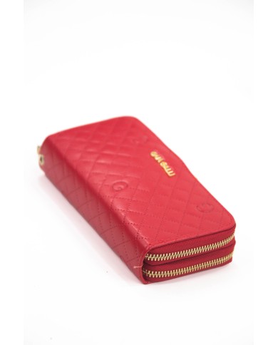 Portafoglio rosso con due scompartimenti compreso di portadocumenti chiusura a cerniera logo frontale in oro