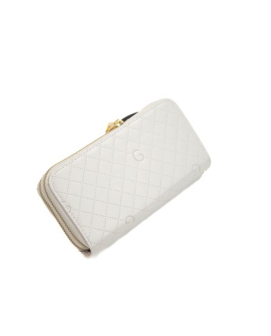 Portafoglio beige con due scompartimenti compreso di portadocumenti chiusura a cerniera logo frontale in oro