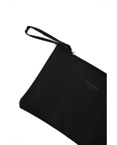 Borsa pochette nera con logo stampato e chiusura zip con manico