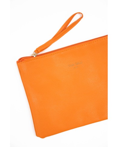Borsa pochette arancio con logo stampato e chiusura zip con manico