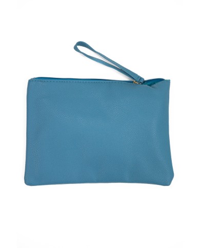 Borsa pochette celeste con logo stampato e chiusura zip con manico