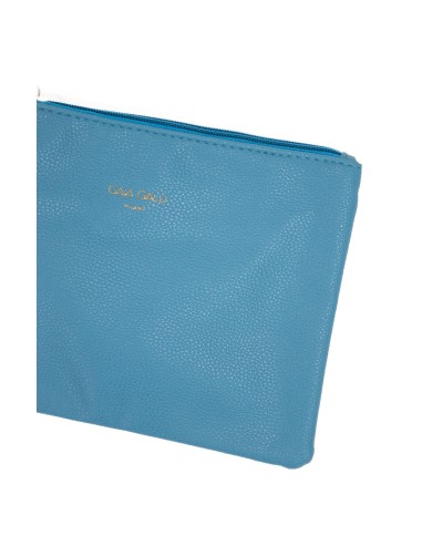Borsa pochette celeste con logo stampato e chiusura zip con manico Borsa pochette celeste con logo stampato e chiusura zip con manico