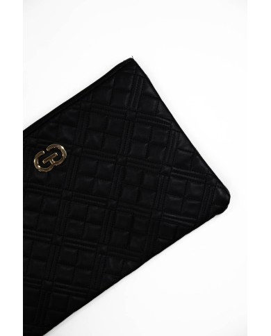 Borsa pochette nera trapuntata con logo chiusura a zip con manico