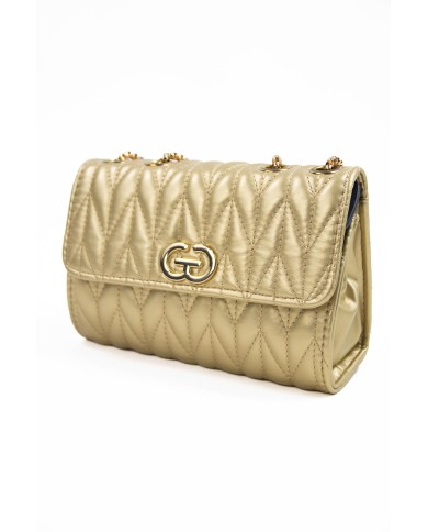 Borsa oro piccola rigida patch centrale con logo chiusura con bottone a scatto manici color oro