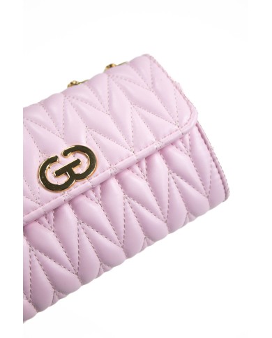 Borsa rosa piccola rigida patch centrale con logo chiusura con bottone a scatto manici color oro