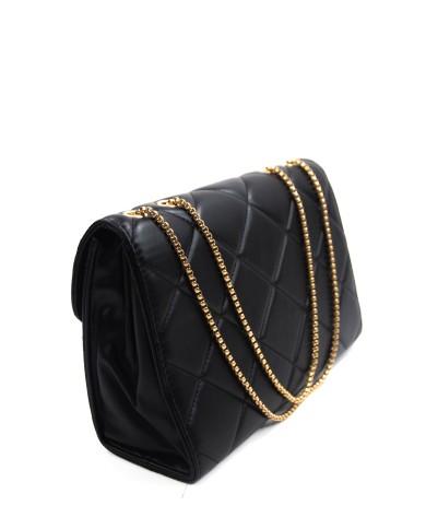 Borsa nera a spalla due scomparti chiusura a patta magnetica tracolla a catena fissa logo frontale in oro