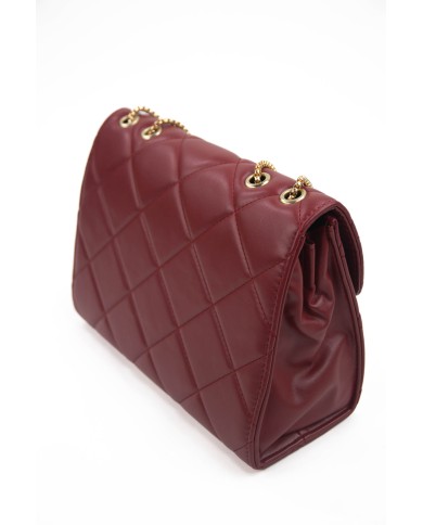 Borsa bordeaux a spalla due scomparti chiusura a patta magnetica tracolla a catena fissa logo frontale in oro