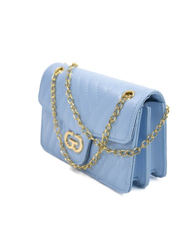 Borsa piccola polvere rigida con logo frontale in oro catenella regolabile in oro