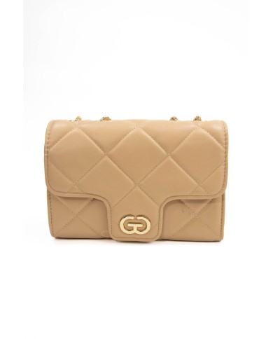 Borsa rigida beige trapuntata con logo centrale bottone magnetico e catenella regolabile dorata