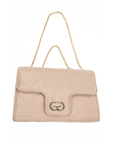 Borsa rigida rosa trapuntata con logo centrale bottone magnetico e catenella regolabile dorata