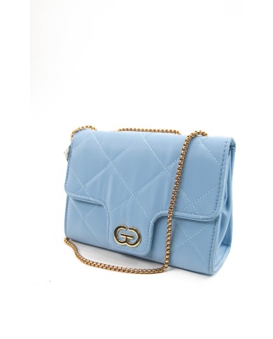 Borsa rigida bluette trapuntata con logo centrale bottone magnetico e catenella regolabile dorata
