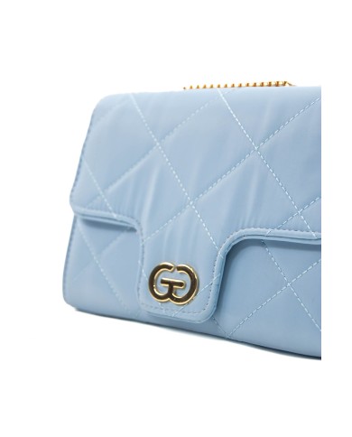 Borsa rigida bluette trapuntata con logo centrale bottone magnetico e catenella regolabile dorata Borsa rigida bluette trapuntata con logo centrale bottone magnetico e catenella regolabile dorata