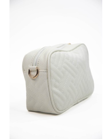 Borsa pochette bianca con opzione interna di tracolla motivo matelassé logo stampato color oro