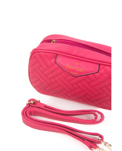 Borsa pochette fucsia con opzione interna di tracolla motivo matelassé logo stampato color oro