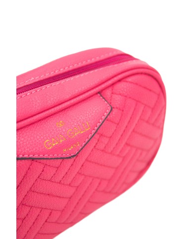 Borsa pochette fucsia con opzione interna di tracolla motivo matelassé logo stampato color oro