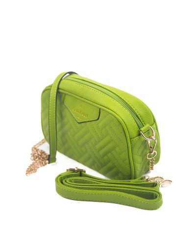 Borsa pochette verde con opzione interna di tracolla motivo matelassé logo stampato color oro