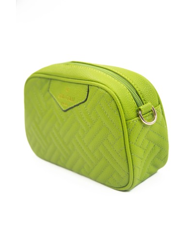 Borsa pochette verde con opzione interna di tracolla motivo matelassé logo stampato color oro