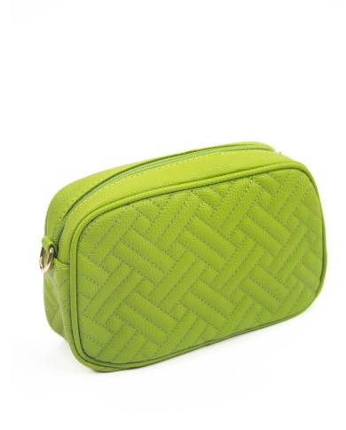 Borsa pochette verde con opzione interna di tracolla motivo matelassé logo stampato color oro Borsa pochette verde con opzione interna di tracolla motivo matelassé logo stampato color oro