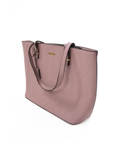 Borsa a mano rosa rigida doppie tasche interne logo frontale in oro