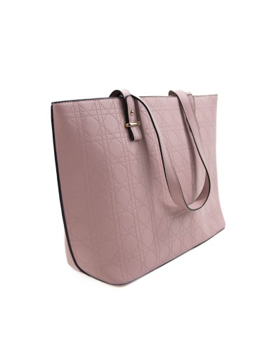 Borsa a mano rosa rigida doppie tasche interne logo frontale in oro