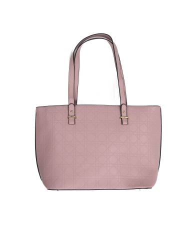 Borsa a mano rosa rigida doppie tasche interne logo frontale in oro Borsa a mano rosa rigida doppie tasche interne logo frontale in oro