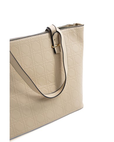 Borsa a mano beige rigida doppie tasche interne logo frontale in oro Borsa a mano beige rigida doppie tasche interne logo frontale in oro