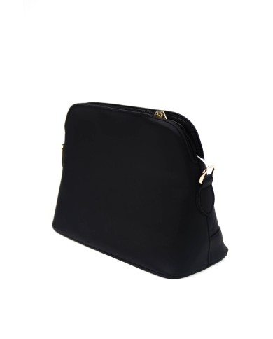 Borsa pochette nera rigida con tracolla removibile logo frontale in oro