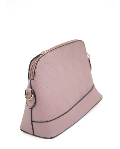 Borsa pochette rosa rigida con tracolla removibile logo frontale in oro