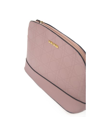 Borsa pochette rosa rigida con tracolla removibile logo frontale in oro Borsa pochette rosa rigida con tracolla removibile logo frontale in oro