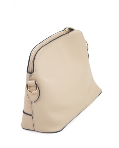 Borsa pochette beige rigida con tracolla removibile logo frontale in oro