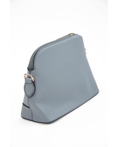 Borsa pochette celeste rigida con tracolla removibile logo frontale in oro Borsa pochette celeste rigida con tracolla removibile logo frontale in oro