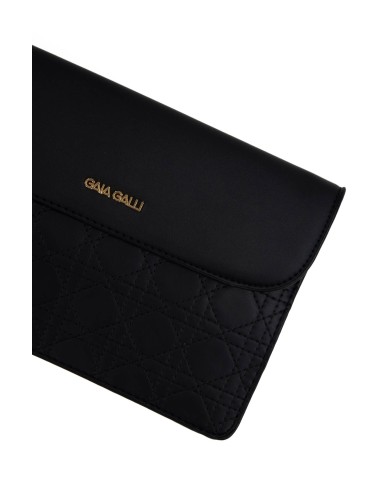 Borsa pochette nera trapuntata con chiusura clip e manico rimovibile Borsa pochette nera trapuntata con chiusura clip e manico rimovibile