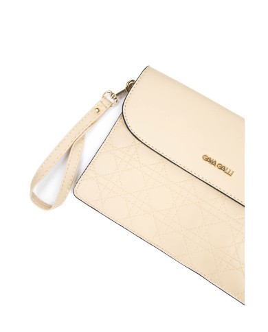 Borsa pochette beige trapuntata con chiusura clip e manico rimovibile Borsa pochette beige trapuntata con chiusura clip e manico rimovibile