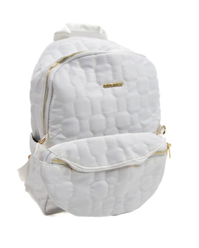Zaino bianco con marsupio frontale removibile doppio spazio esterno e posteriore stemma in oro Zaino bianco con marsupio frontale removibile doppio spazio esterno e posteriore stemma in oro