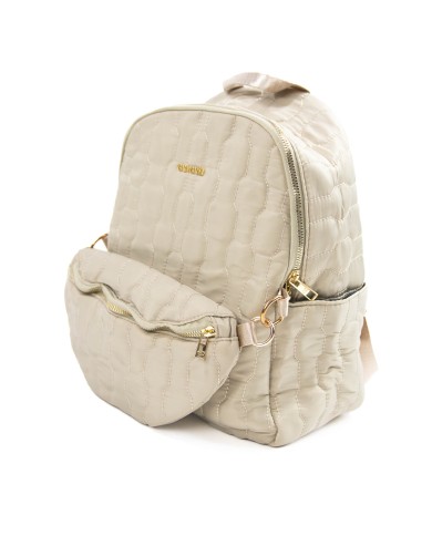 Zaino beige con marsupio frontale removibile doppio spazio esterno e posteriore stemma in oro